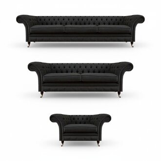 Schwarze Chesterfield Textil Couchen Edles Möbelset Designer Sofas 3tlg