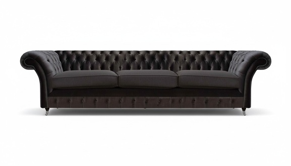 Schwarze Chesterfield Textilcouch Wohnzimmer Sitzmöbel Designer 3-Sitzer