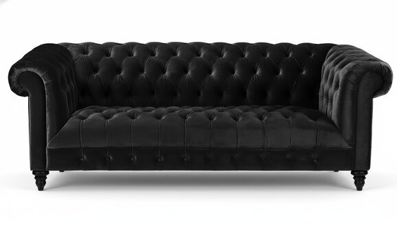 Schwarze Samt Couch Luxus Polster Chesterfield Möbel Sofa mit Knöpfen Dreisitzer