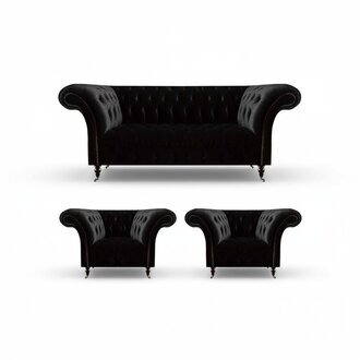 Schwarze Wohnzimmer Chesterfield Garnitur Designer Dreisitzer Sessel