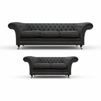 Schwarze Wohnzimmer Chesterfield Möbel Designer Polster Couchen 2tlg