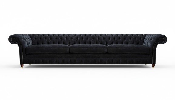Schwarzer Chesterfield Dreisitzer Sofa Luxuriöse Wohnzimmer Couchen
