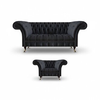 Schwarzer Dreisitzer Wohnzimmer Polstersofa Stoffmöbel Designer Sessel