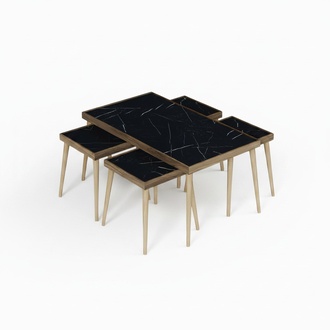 Schwarzer Holz Couchtisch mit Beistelltischen Modernes Design