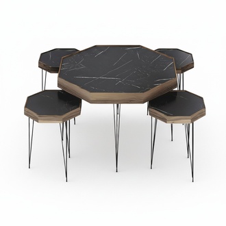 Schwarzer Holz Couchtisch mit Beistelltischen modern eleganter Stil
