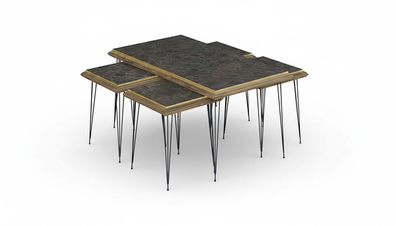 Schwarzer moderner Couchtisch mit Beistelltischen aus MDF
