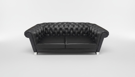 Schwarzes Chesterfield Ledersofa Designer Wohhnzimmer Polster Couch