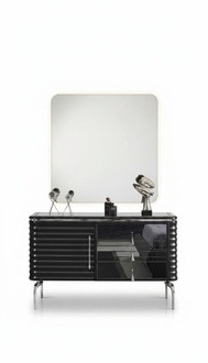 Schwarzes Schlafzimmer Set Designer Kommode mit LED-Spiegel Garnitur