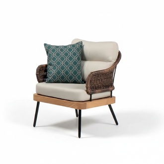 Sessel Beige Design Couch Sofa Relax Hochwertig Rattan Polster Sitzer Luxus