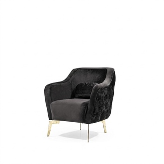 Sessel Chesterfield Ohrensessel Stoff Wohnzimmer Polyester Schwarz