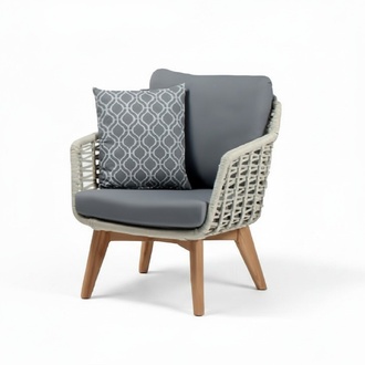 Sessel Design Grau Hochwertig Modern Rattan Lounge Club Polster Sitzer Luxus