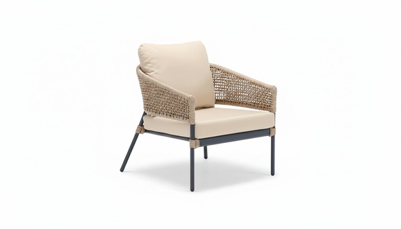 Sessel Design Terrasse Polster Polster Moderne Luxus Beige Hochwertig Rattan
