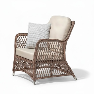 Sessel Design Terrasse Polster Polster Moderne Luxus Beige Hochwertig Rattan