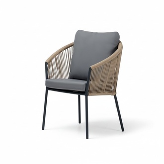 Sessel Design Terrasse Polster Holz Polster Moderne Luxus Grau Hochwertig Rattan