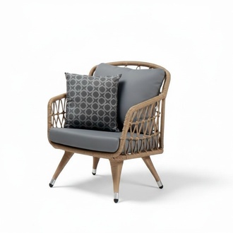 Sessel Grau Design Couch Sofa Relax Hochwertig Rattan Polster Sitzer Luxus
