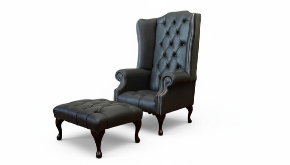 Sessel mit Hocker Designer Polstersessel Chesterfield Ohrensessel