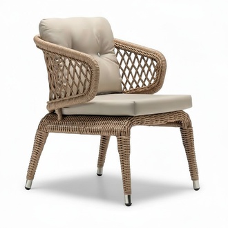 Sessel Rattan Beige Luxuriöser moderner Terrassen hochwertiger stilvolle Möbel