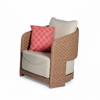 Sessel Textil Stoff Holz 1-Sitzer Couch Kissen Rot Terrasse Modern