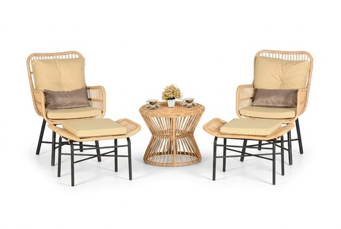 Set 5tlg Sessel Hocker Couchtisch Schaukelstuhl GartenMöbel Rattan Terrasse