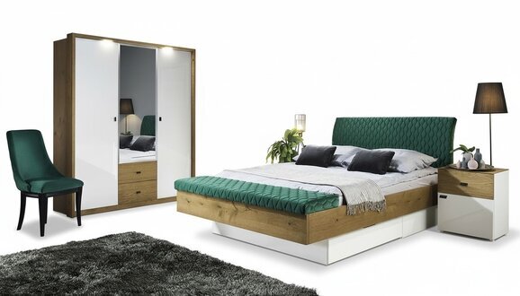 Set Designer Polsterbett Bett Betten Stoff Ehebett Designerbett Nachttisch