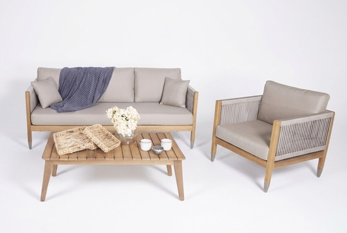 Set Gartenmöbel Sofa Couch Luxuriöse Stilvoller Sessel Couchtisch Holz