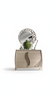 Set Kommode Spiegel Designer Luxus Konsole Kommoden Möbel Holz Beige