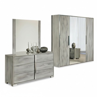 Set Kommode Spiegel Designer Side Low Board Schrank Wohn Kommoden Holz Grau