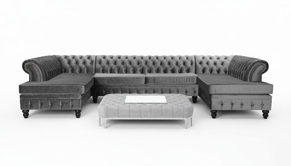 Set Luxus Modern Ecksofa U-Form Chesterfield und Couchtisch