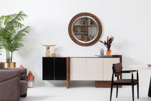 Anrichte mit Spiegel Luxus Garnitur Kommode Holz Kommoden Klassische