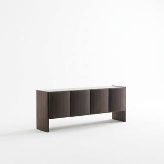 Elegantes braunes Holzsideboard mit Spiegel in modernem Design