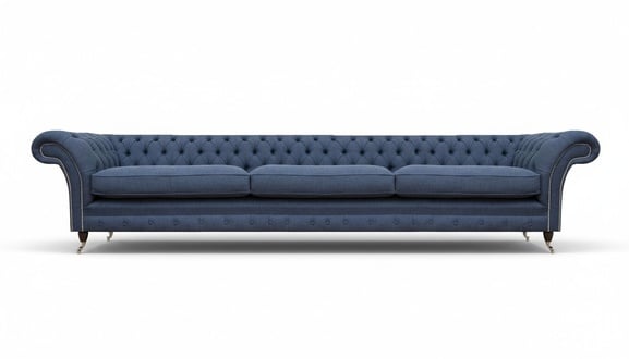 Sitz Möbel Sofa Couch Dreisitze Textil Blau Design Polstermöbel Chesterfield