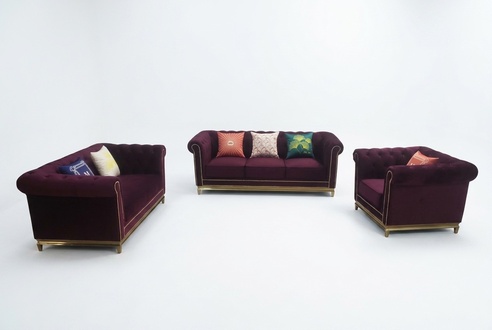 Sitzgarnitur 3+2+1 Sitzer Möbel Polster Leder Moderne Chesterfield Design