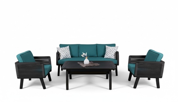 Sitzgruppe Gartenmöbel Lounge Set Сouch Sessel Couchtisch Seladon Holz 4tlg