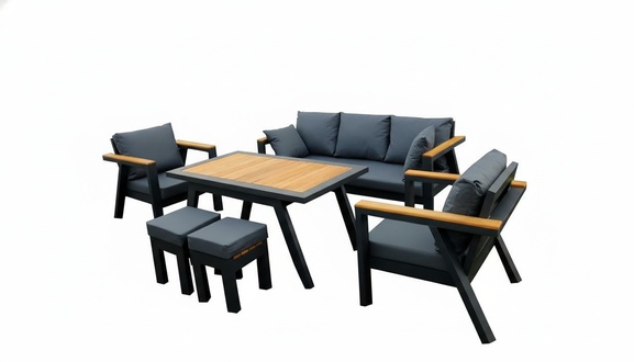 Sitzgruppe Gartenmöbel Set Sofa Sessel Stühle Tisch 6tlg Terrasse Schwarz
