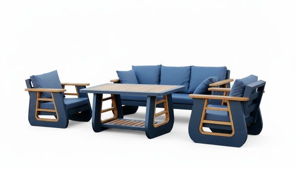 Sitzgruppe Modern Gartenmöbel Set Sofa Sessel Couchtisch 4tlg Terrasse Blau