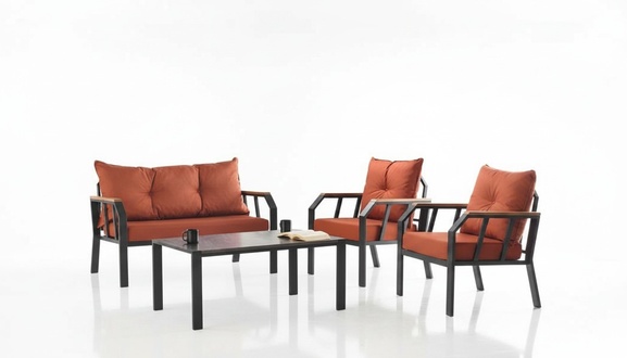 Sitzgruppe Sitzgruppe Gartenmöbel Sitz Orange Couchtisch Set 4tlg Sofa