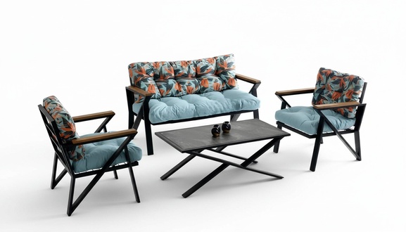 Sitzgruppe Sitzgruppe Sitzer Blau Couchtisch Set 3tlg Sofa Gartenmöbel