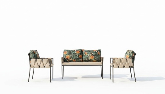 Sitzgruppe Sitzgruppe Sitzer Grün Set 3tlg Sofa Gartenmöbel Sessel