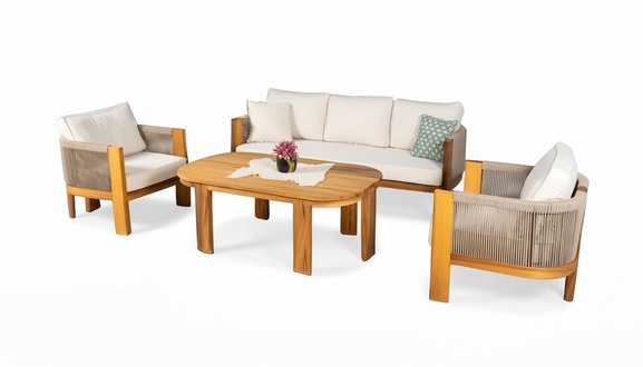 Sitzgruppe Sofa Couchtisch Sessel 4tlg. Set Gartenmöbel Terrasse Beige