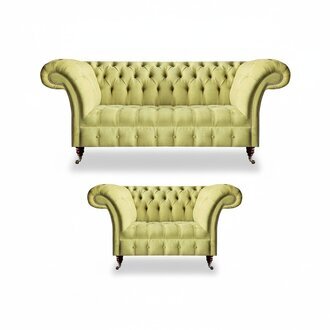 Sitzmöbel Sofa Dreisitze Garnitur Gelb Sessel Wohnzimmer Chesterfield Neu