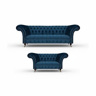 Sitzmöbel Sofagarnitur 2x Sofas Set Chesterfield Wohnzimmer Blau Polstersofa