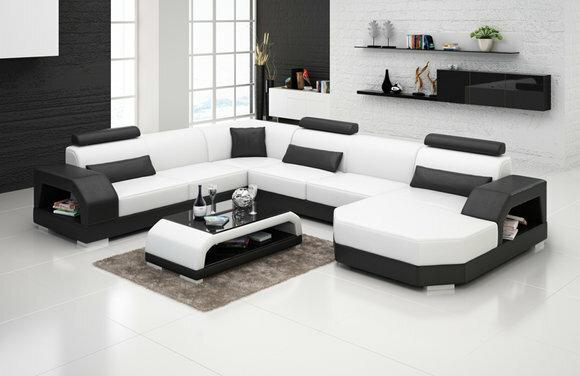 Ledersofa Couch Wohnlandschaft Ecksofa Eck Garnitur Design Modern Sofa G8001