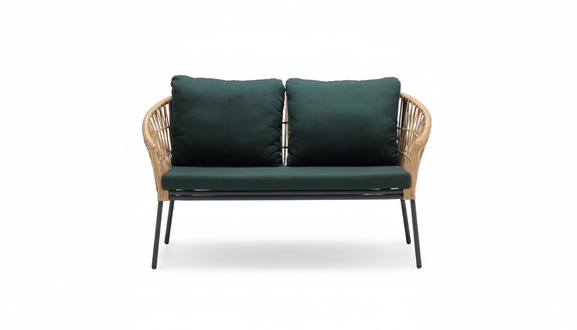 Sofa 2 Sitz Sitzer Design Terrasse Polster Rattan Polster Moderne Luxus Grün