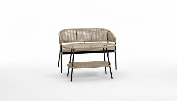 Sofa 2 Sitzer Terrasse Couchtisch Beige Textil Design Moderne 2tlg Möbel