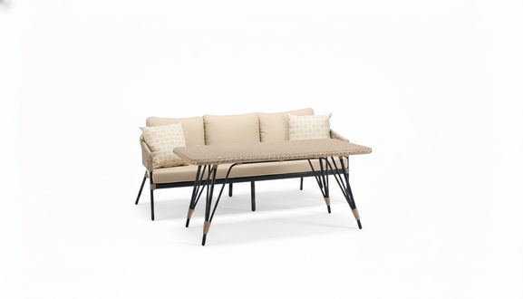 Sofa 3 Sitzer Beige Luxus Couchtisch Sofas Dreisitzer Stoff Modern Garnitur