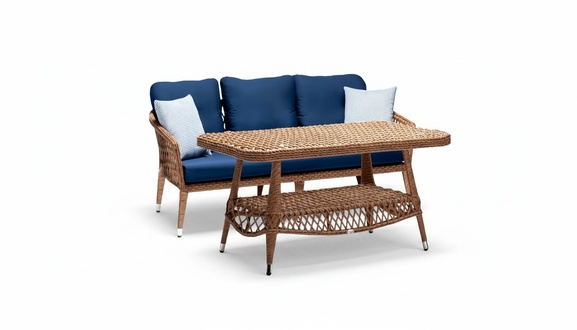 Sofa 3 Sitzer Braun Couchtisch Garnitur Sofas Dreisitzer Rattan Luxus Modern