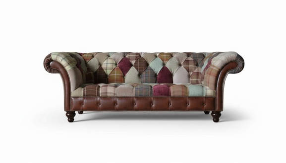 Sofa 3 Sitzer Couch Design Braun Chesterfield Polster Sitz Textil Bunte