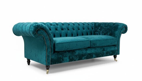 Sofa 3 Sitzer Couch design Chesterfield Polster Sitz Garnitur Leder Stoff Turkis