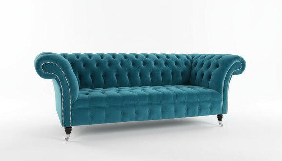 Sofa 3 Sitzer Couch design Turkis Chesterfield Polster Sitz Garnitur Leder Stoff