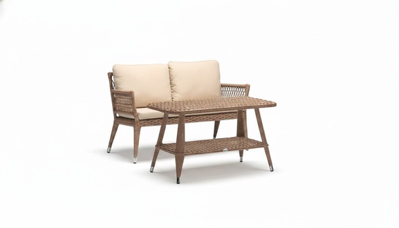 Sofa 3 Sitzer Couchtisch Garnitur Sofas Dreisitzer Rattan Tisch Luxus Modern